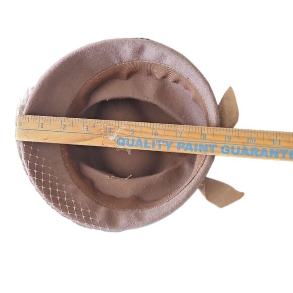 1950s Glenover Henry Pollack Wool Hat Mocha Brown Veil Bridal Vintage Millinery - Picture 11 of 12